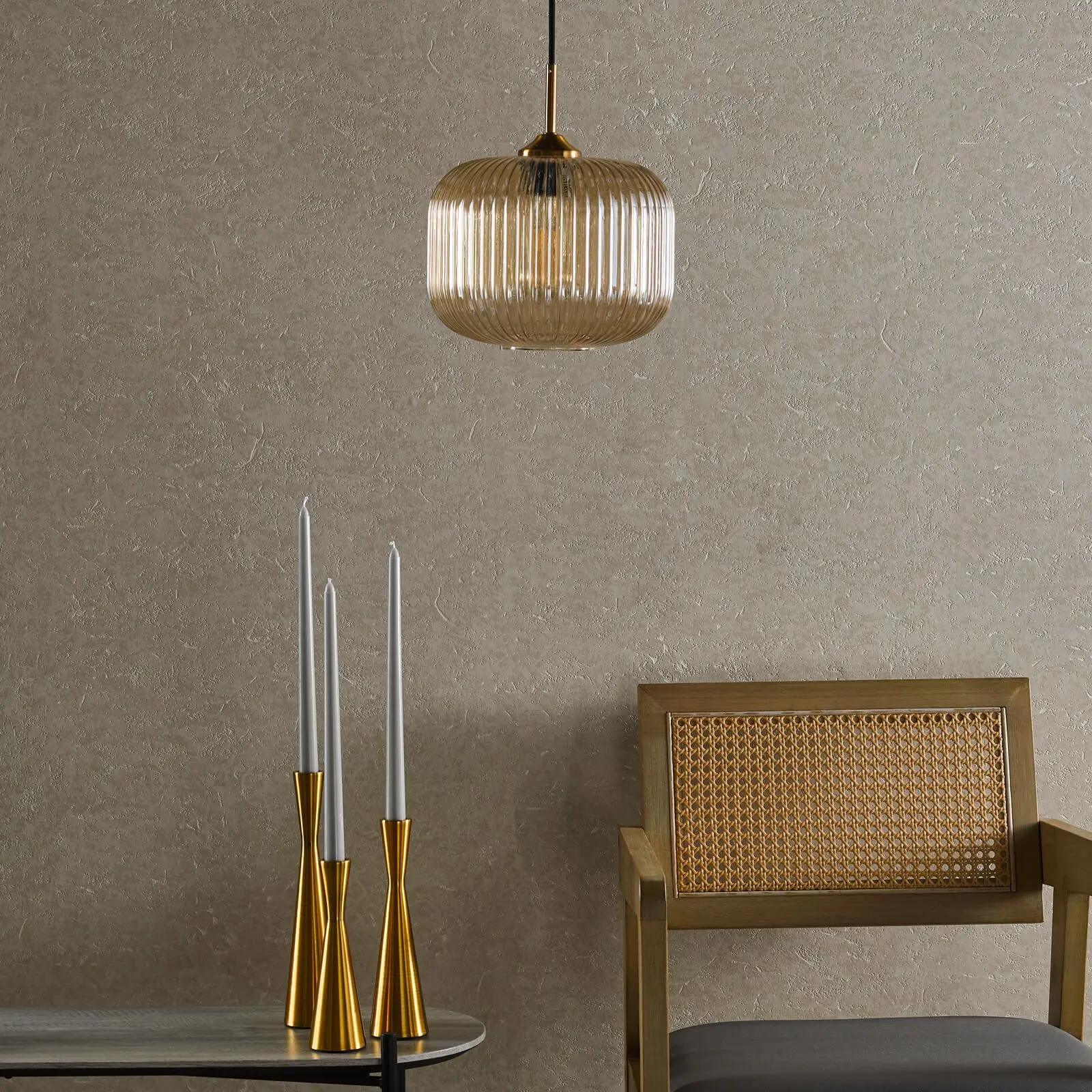 Demarius Natural Brass and Amber Glass Pendant